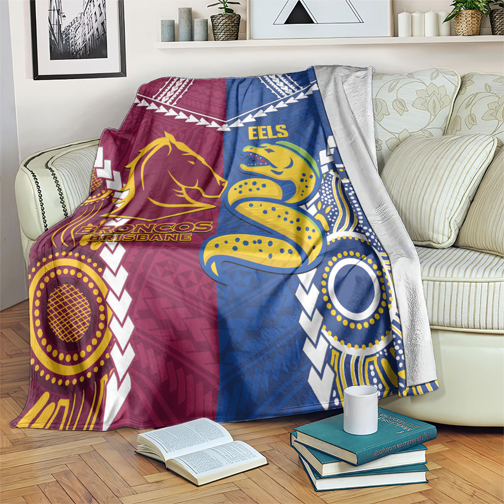 Rugby Broncos and Eels Blanket 2026 Together Aboriginal Polynesian Pattern