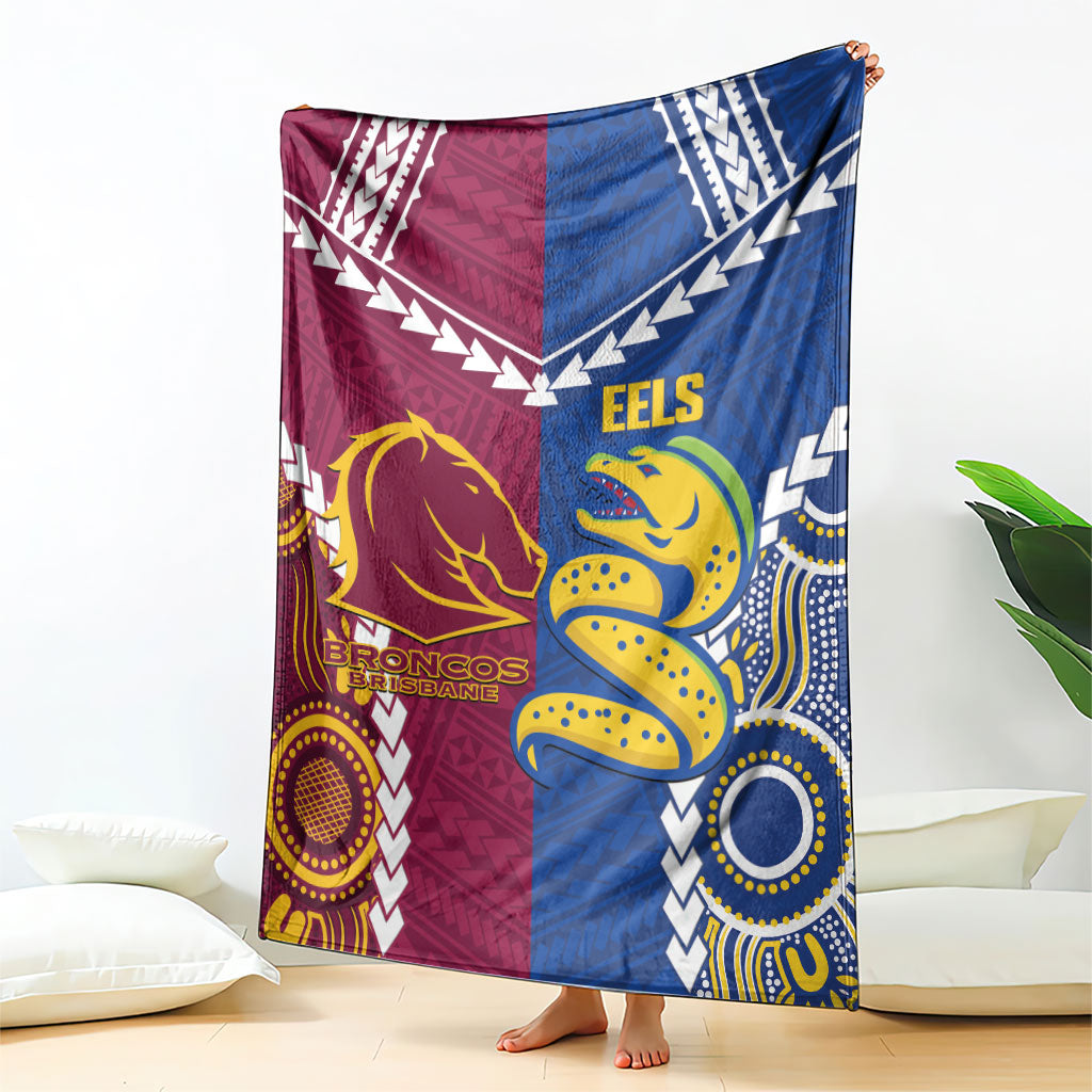 Rugby Broncos and Eels Blanket 2026 Together Aboriginal Polynesian Pattern