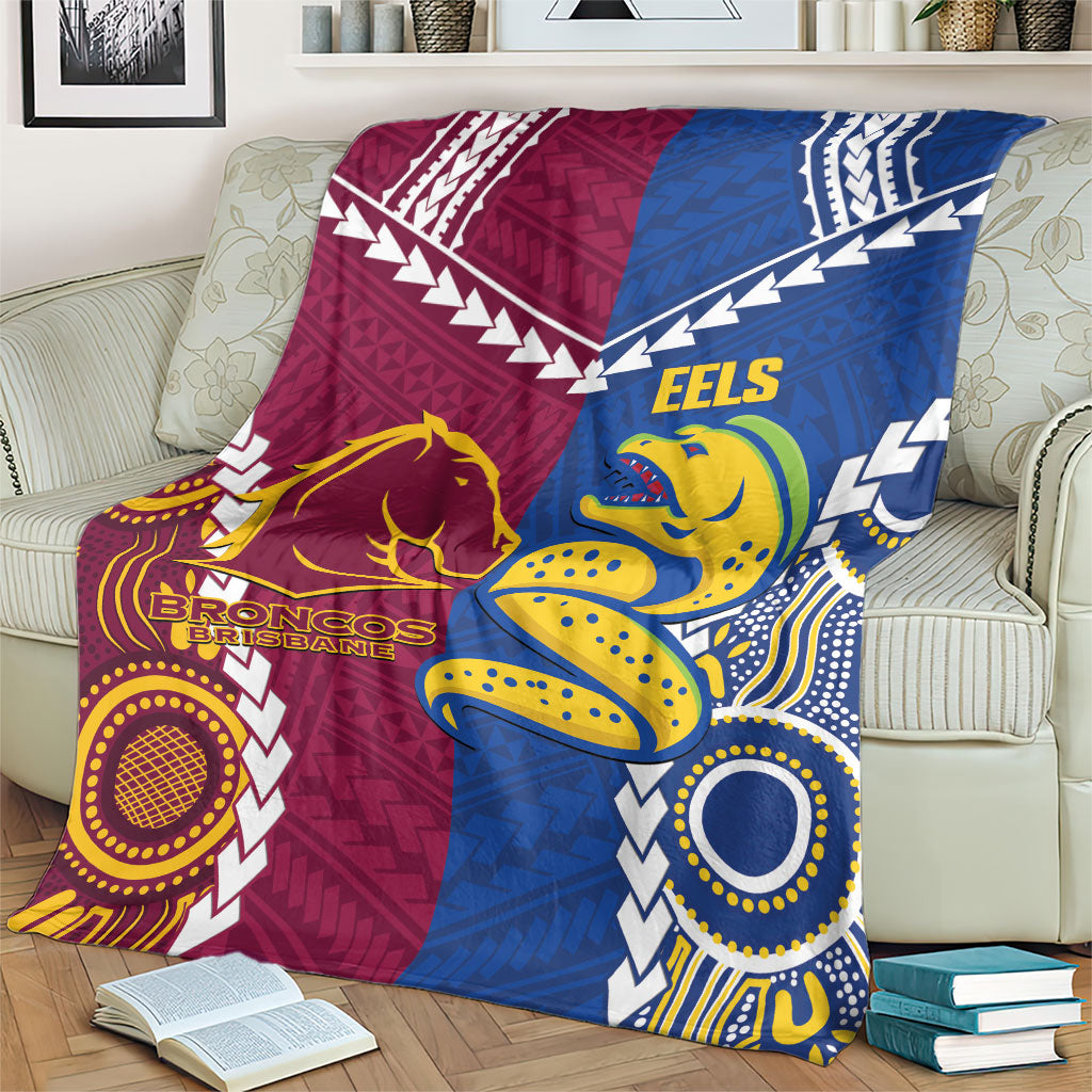 Rugby Broncos and Eels Blanket 2026 Together Aboriginal Polynesian Pattern