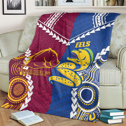 Rugby Broncos and Eels Blanket 2026 Together Aboriginal Polynesian Pattern