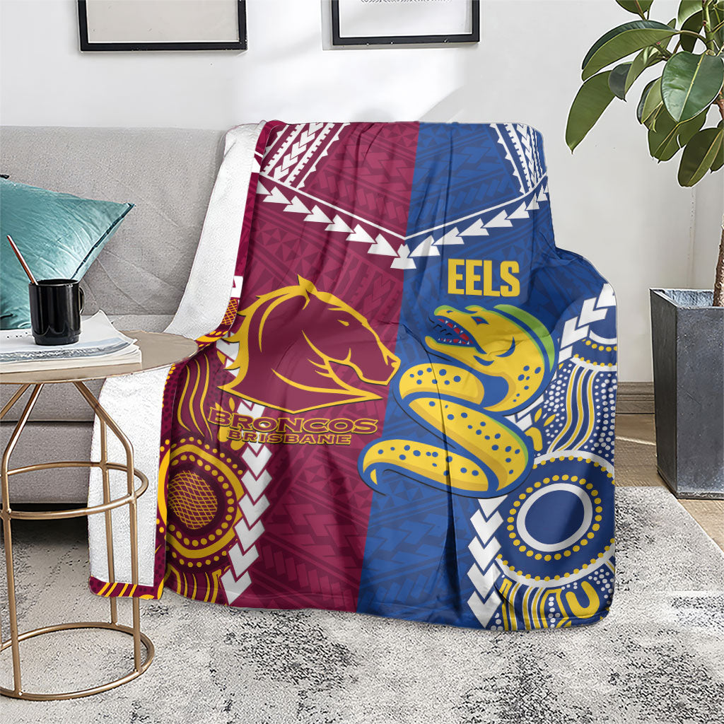 Rugby Broncos and Eels Blanket 2026 Together Aboriginal Polynesian Pattern