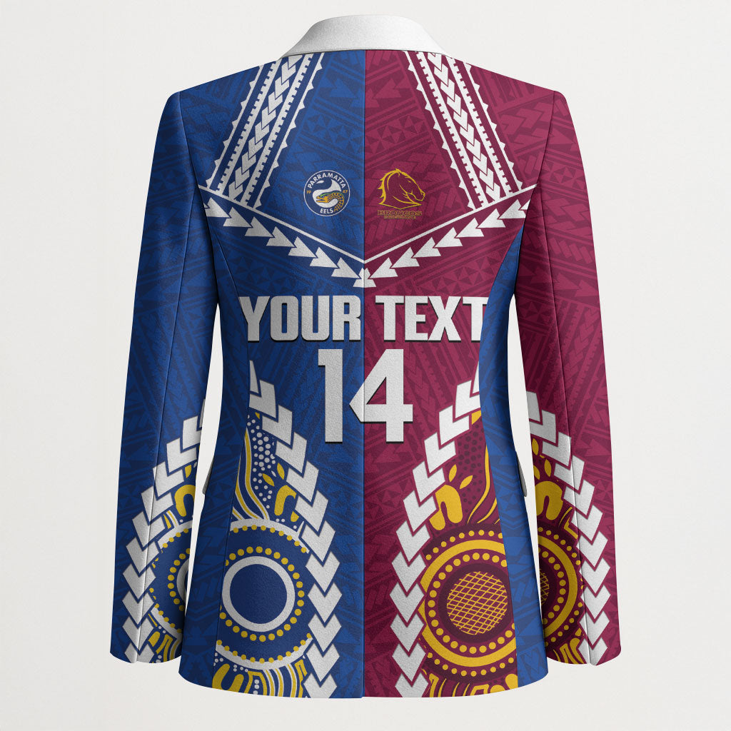 Custom Rugby Broncos and Eels Blazer 2026 Together Aboriginal Polynesian Pattern