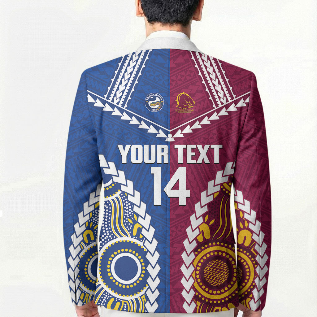Custom Rugby Broncos and Eels Blazer 2026 Together Aboriginal Polynesian Pattern