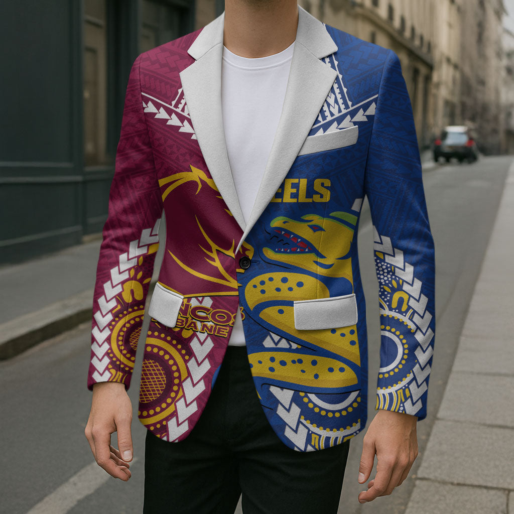 Custom Rugby Broncos and Eels Blazer 2026 Together Aboriginal Polynesian Pattern