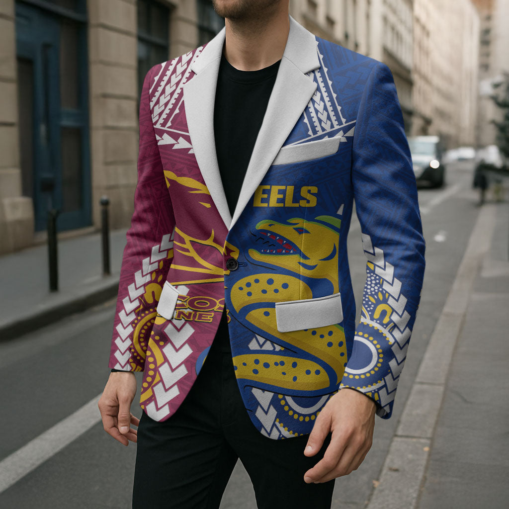 Custom Rugby Broncos and Eels Blazer 2026 Together Aboriginal Polynesian Pattern
