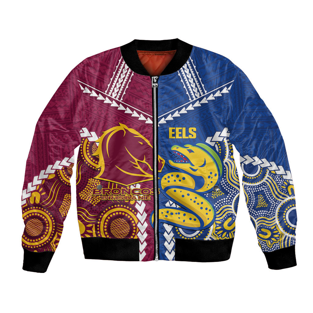 Custom Rugby Broncos and Eels Bomber Jacket 2026 Together Aboriginal Polynesian Pattern