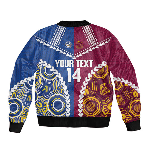 Custom Rugby Broncos and Eels Bomber Jacket 2026 Together Aboriginal Polynesian Pattern