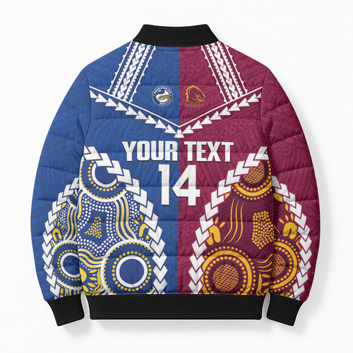 Custom Rugby Broncos and Eels Bomber Puffer Jacket 2026 Together Aboriginal Polynesian Pattern
