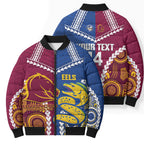 Custom Rugby Broncos and Eels Bomber Puffer Jacket 2026 Together Aboriginal Polynesian Pattern