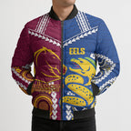 Custom Rugby Broncos and Eels Bomber Puffer Jacket 2026 Together Aboriginal Polynesian Pattern