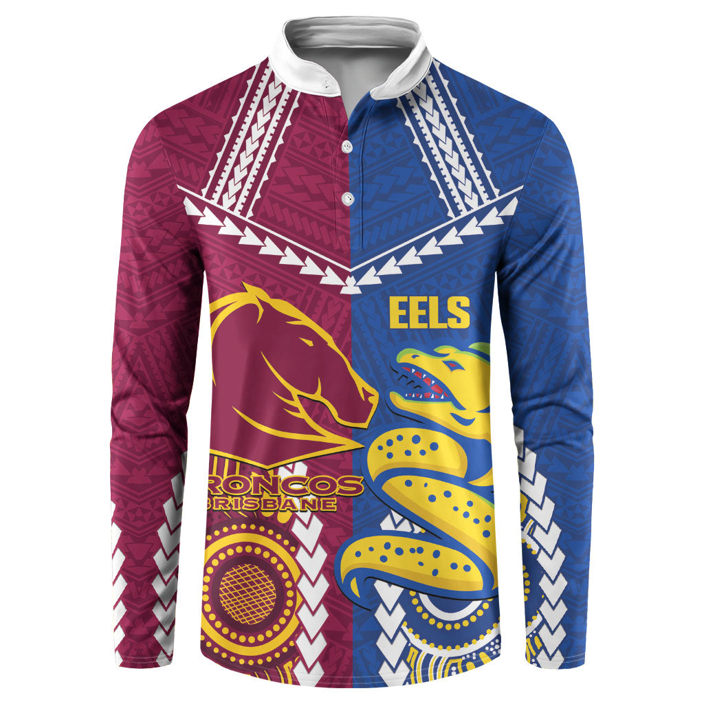 Custom Rugby Broncos and Eels Button Sweatshirt 2026 Together Aboriginal Polynesian Pattern