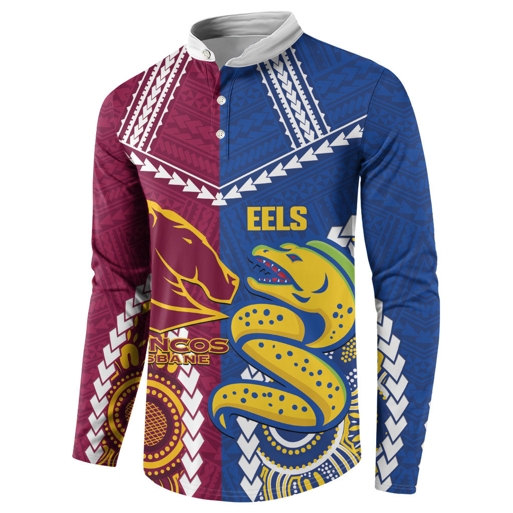 Custom Rugby Broncos and Eels Button Sweatshirt 2026 Together Aboriginal Polynesian Pattern