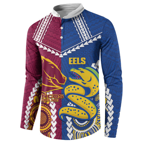 Custom Rugby Broncos and Eels Button Sweatshirt 2026 Together Aboriginal Polynesian Pattern