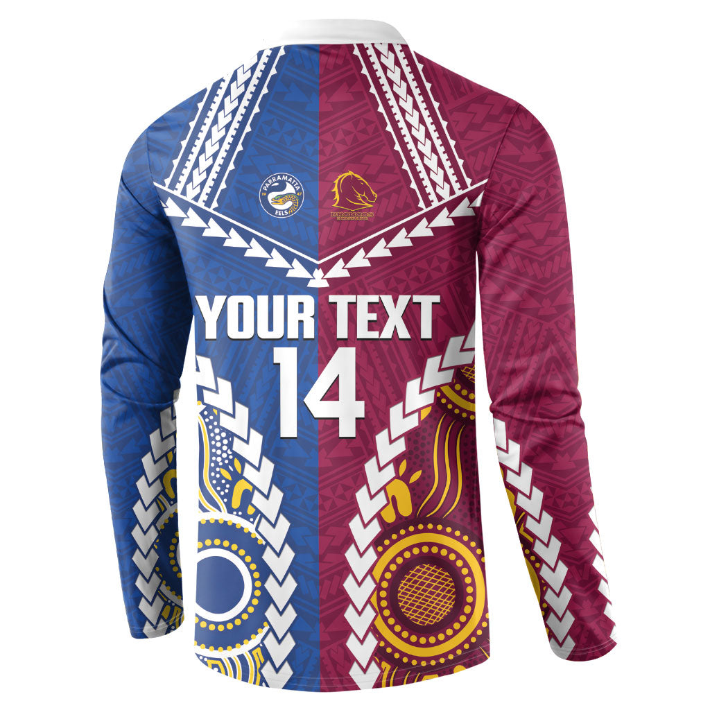 Custom Rugby Broncos and Eels Button Sweatshirt 2026 Together Aboriginal Polynesian Pattern