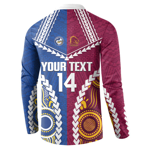 Custom Rugby Broncos and Eels Button Sweatshirt 2026 Together Aboriginal Polynesian Pattern