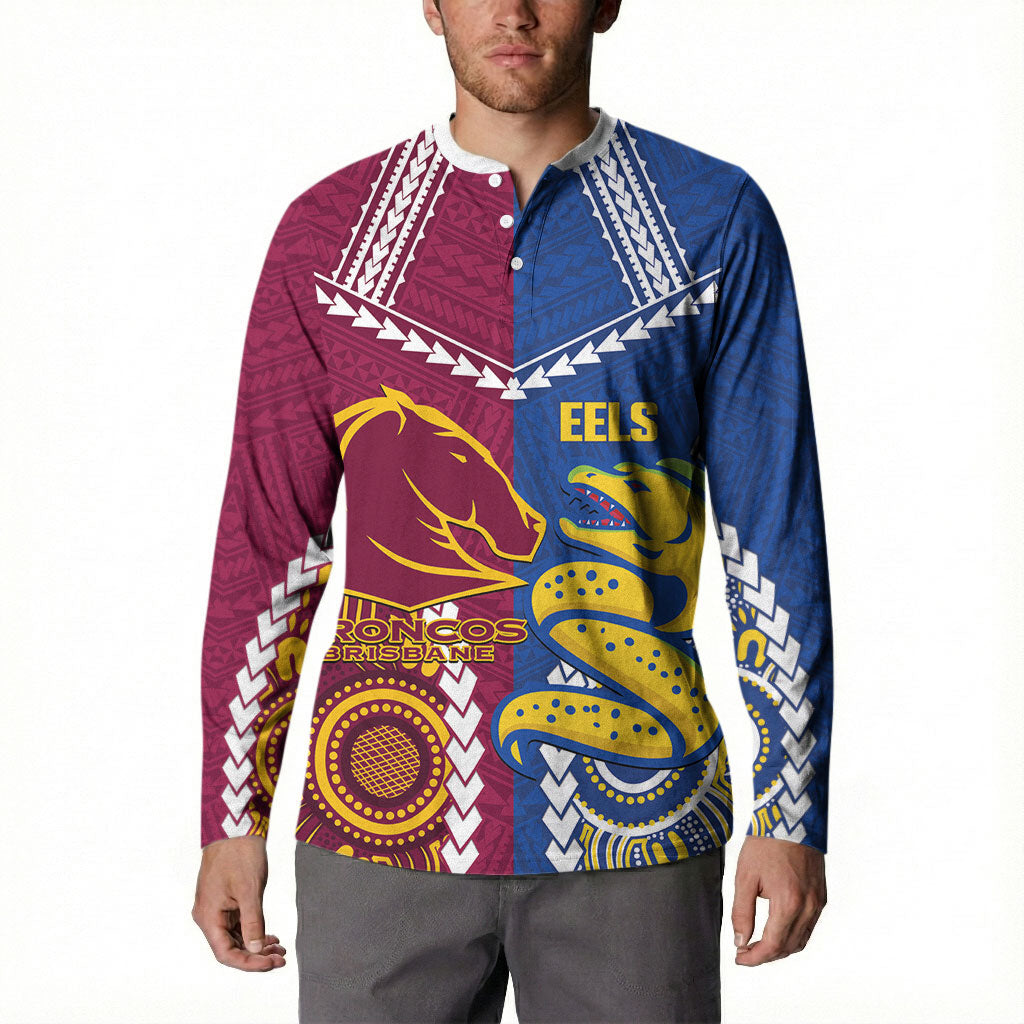 Custom Rugby Broncos and Eels Button Sweatshirt 2026 Together Aboriginal Polynesian Pattern
