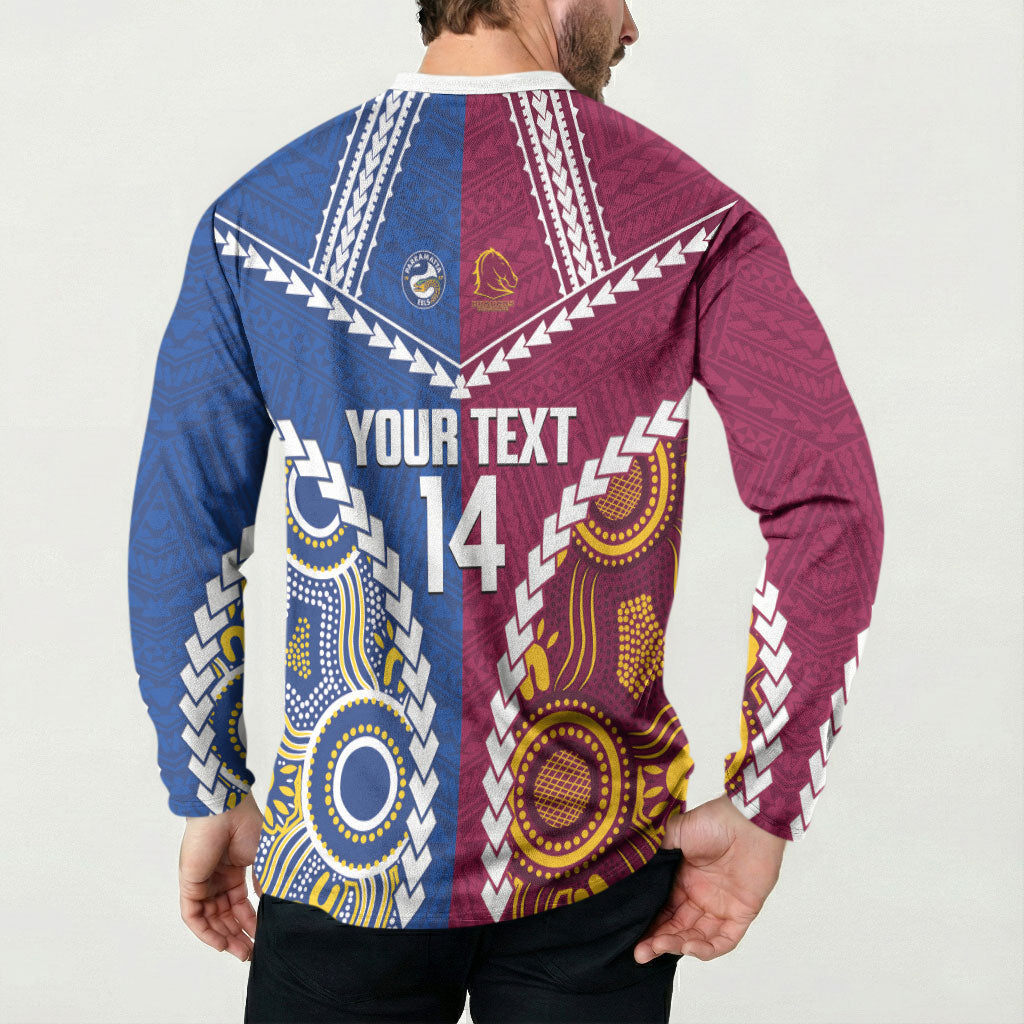 Custom Rugby Broncos and Eels Button Sweatshirt 2026 Together Aboriginal Polynesian Pattern