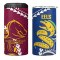 Custom Rugby Broncos and Eels 4 in 1 Can Cooler Tumbler 2026 Together Aboriginal Polynesian Pattern