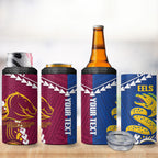Custom Rugby Broncos and Eels 4 in 1 Can Cooler Tumbler 2026 Together Aboriginal Polynesian Pattern