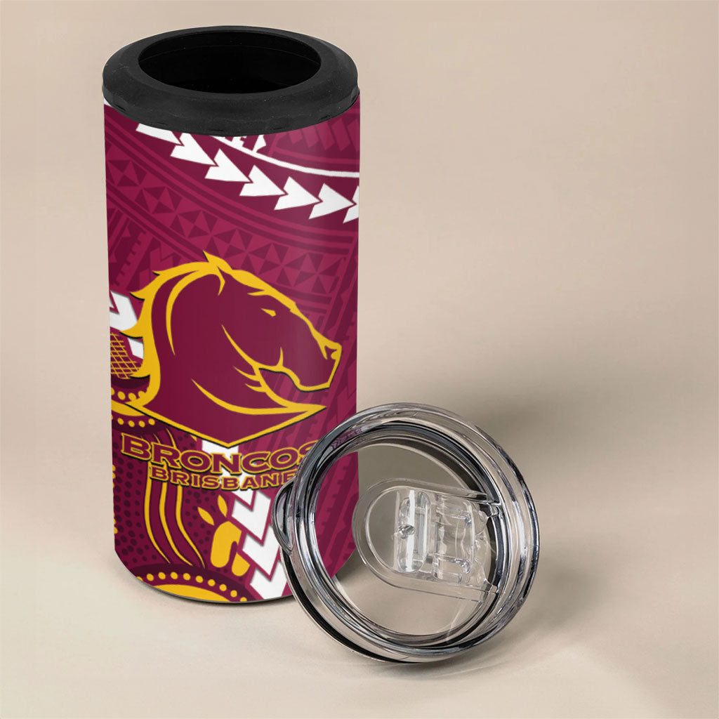 Custom Rugby Broncos and Eels 4 in 1 Can Cooler Tumbler 2026 Together Aboriginal Polynesian Pattern