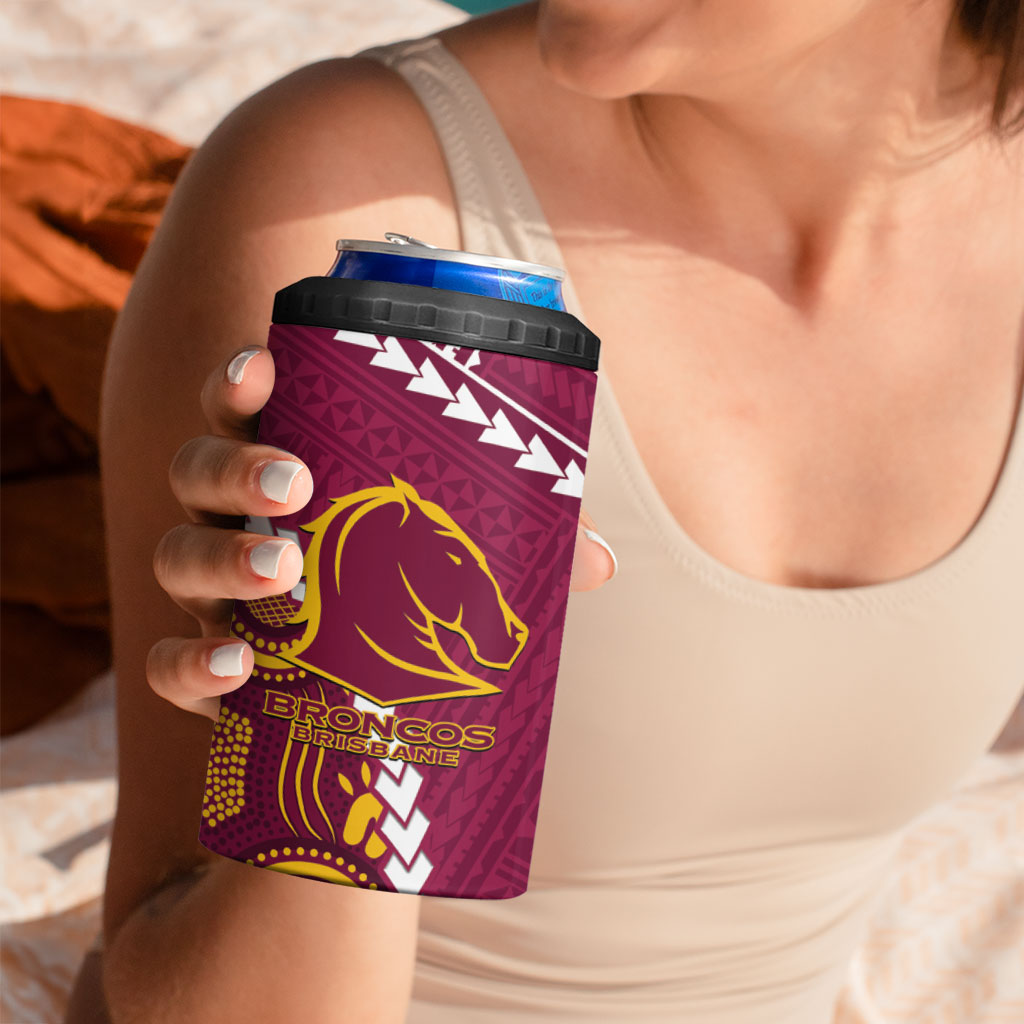 Custom Rugby Broncos and Eels 4 in 1 Can Cooler Tumbler 2026 Together Aboriginal Polynesian Pattern