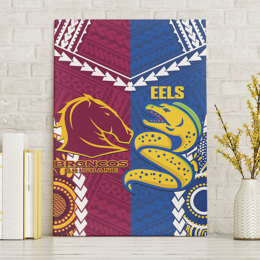 Rugby Broncos and Eels Canvas Wall Art 2026 Together Aboriginal Polynesian Pattern
