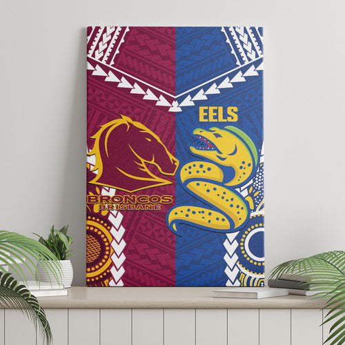 Rugby Broncos and Eels Canvas Wall Art 2026 Together Aboriginal Polynesian Pattern