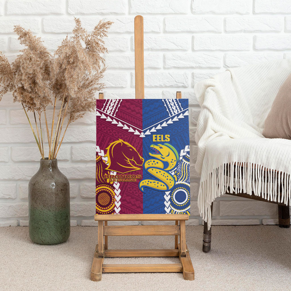Rugby Broncos and Eels Canvas Wall Art 2026 Together Aboriginal Polynesian Pattern