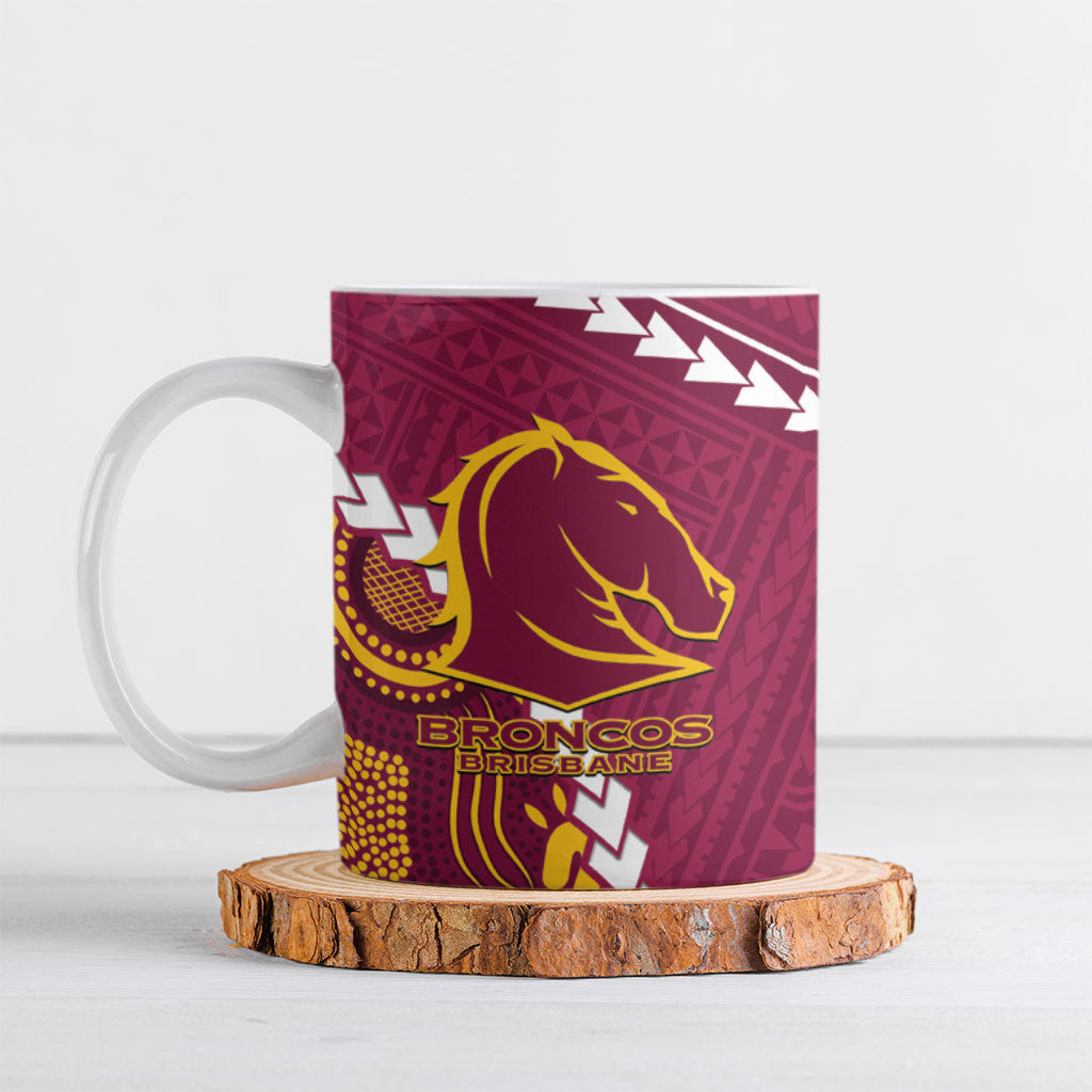Custom Rugby Broncos and Eels Ceramic Mug 2026 Together Aboriginal Polynesian Pattern