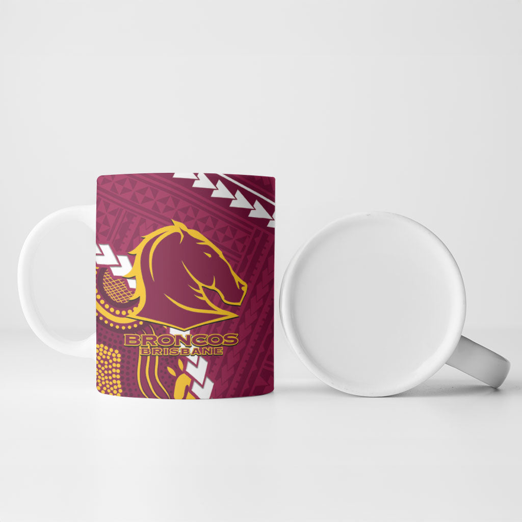 Custom Rugby Broncos and Eels Ceramic Mug 2026 Together Aboriginal Polynesian Pattern