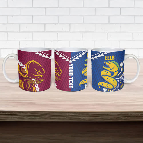 Custom Rugby Broncos and Eels Ceramic Mug 2026 Together Aboriginal Polynesian Pattern