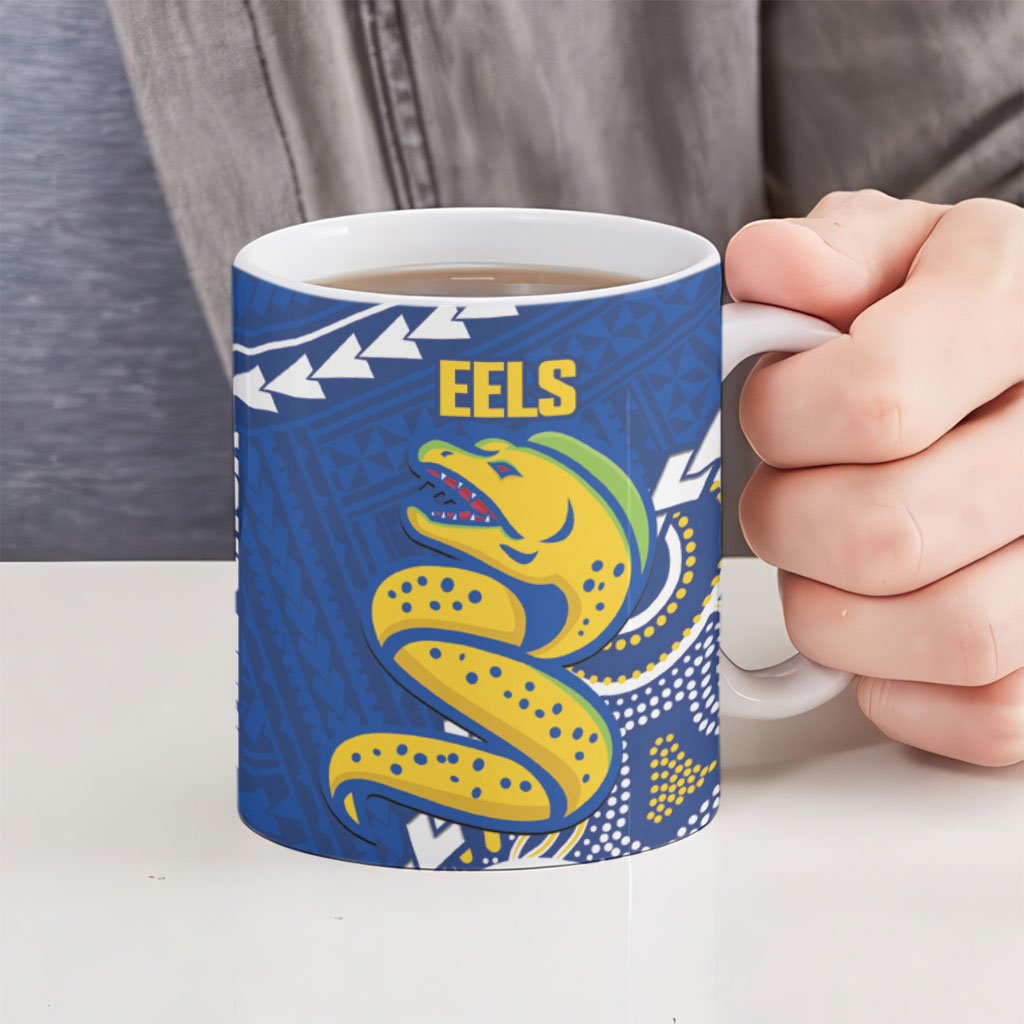 Custom Rugby Broncos and Eels Ceramic Mug 2026 Together Aboriginal Polynesian Pattern