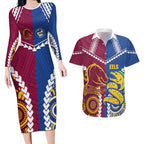Custom Rugby Broncos and Eels Couples Matching Long Sleeve Bodycon Dress and Hawaiian Shirt 2026 Together Aboriginal Polynesian Pattern