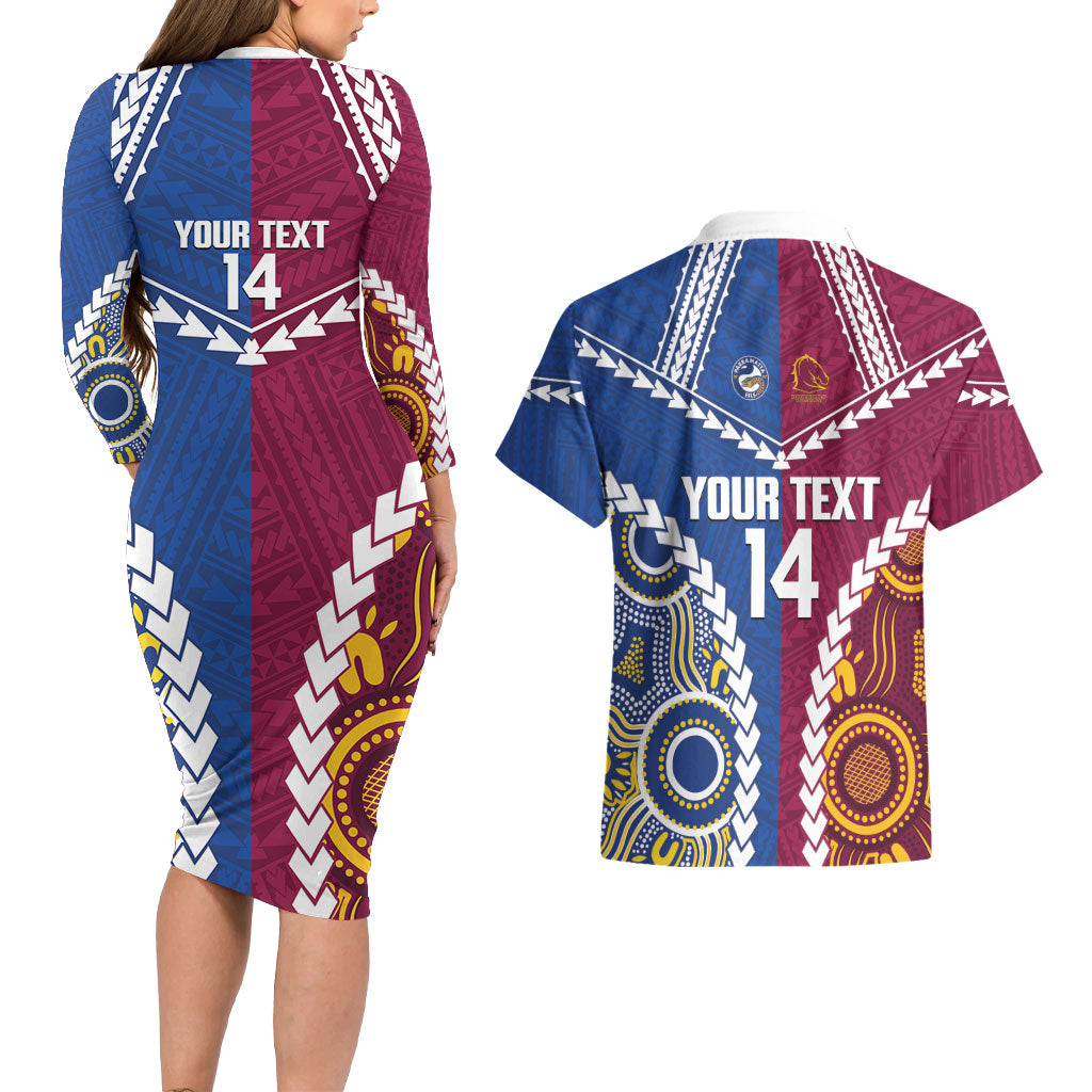 Custom Rugby Broncos and Eels Couples Matching Long Sleeve Bodycon Dress and Hawaiian Shirt 2026 Together Aboriginal Polynesian Pattern