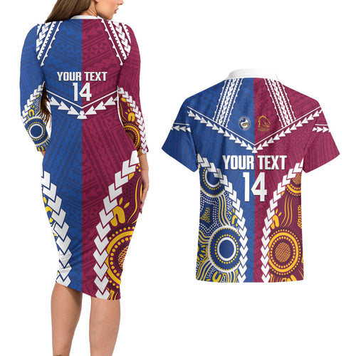 Custom Rugby Broncos and Eels Couples Matching Long Sleeve Bodycon Dress and Hawaiian Shirt 2026 Together Aboriginal Polynesian Pattern