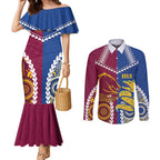 Custom Rugby Broncos and Eels Couples Matching Mermaid Dress and Long Sleeve Button Shirt 2026 Together Aboriginal Polynesian Pattern