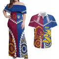 Custom Rugby Broncos and Eels Couples Matching Off Shoulder Maxi Dress and Hawaiian Shirt 2026 Together Aboriginal Polynesian Pattern