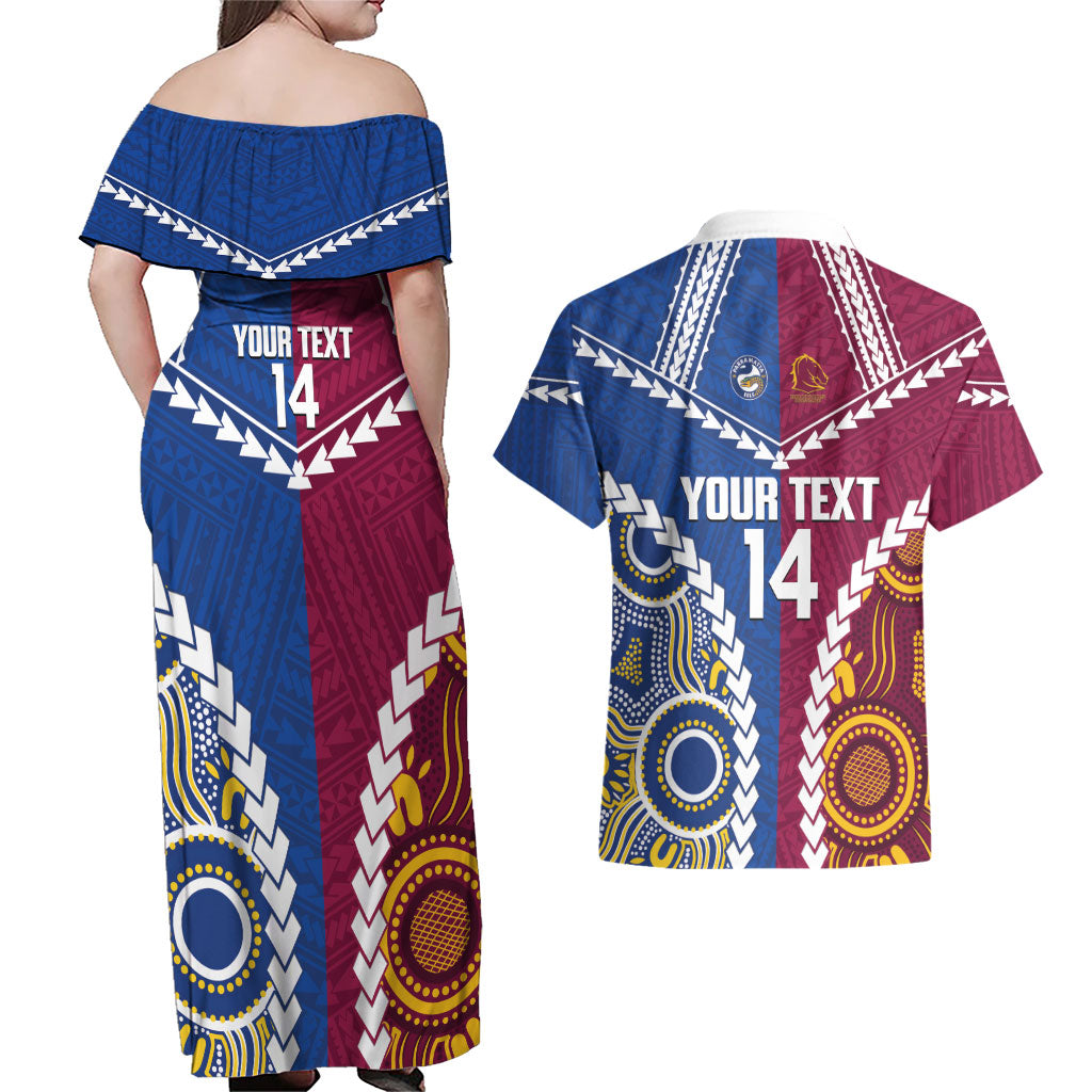 Custom Rugby Broncos and Eels Couples Matching Off Shoulder Maxi Dress and Hawaiian Shirt 2026 Together Aboriginal Polynesian Pattern
