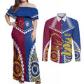 Custom Rugby Broncos and Eels Couples Matching Off Shoulder Maxi Dress and Long Sleeve Button Shirt 2026 Together Aboriginal Polynesian Pattern