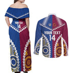 Custom Rugby Broncos and Eels Couples Matching Off Shoulder Maxi Dress and Long Sleeve Button Shirt 2026 Together Aboriginal Polynesian Pattern