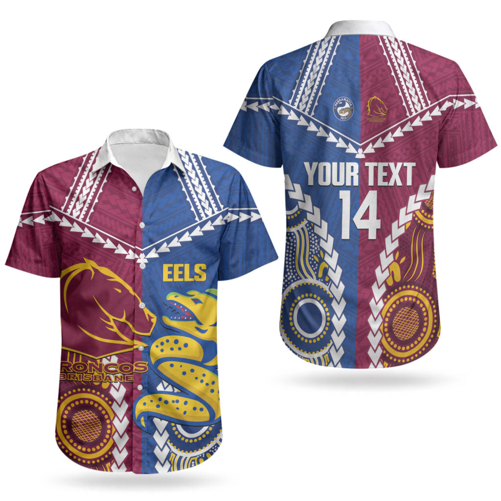 Custom Rugby Broncos and Eels Couples Matching Off Shoulder Short Dress and Hawaiian Shirt 2026 Together Aboriginal Polynesian Pattern LT14