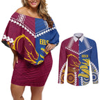 Custom Rugby Broncos and Eels Couples Matching Off Shoulder Short Dress and Long Sleeve Button Shirt 2026 Together Aboriginal Polynesian Pattern