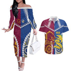 Custom Rugby Broncos and Eels Couples Matching Off The Shoulder Long Sleeve Dress and Hawaiian Shirt 2026 Together Aboriginal Polynesian Pattern