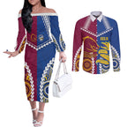 Custom Rugby Broncos and Eels Couples Matching Off The Shoulder Long Sleeve Dress and Long Sleeve Button Shirt 2026 Together Aboriginal Polynesian Pattern