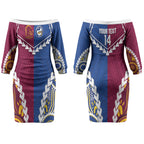 Custom Rugby Broncos and Eels Couples Matching Off The Shoulder Long Sleeve Dress and Long Sleeve Button Shirt 2026 Together Aboriginal Polynesian Pattern LT14
