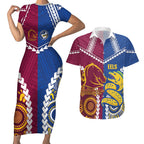 Custom Rugby Broncos and Eels Couples Matching Short Sleeve Bodycon Dress and Hawaiian Shirt 2026 Together Aboriginal Polynesian Pattern
