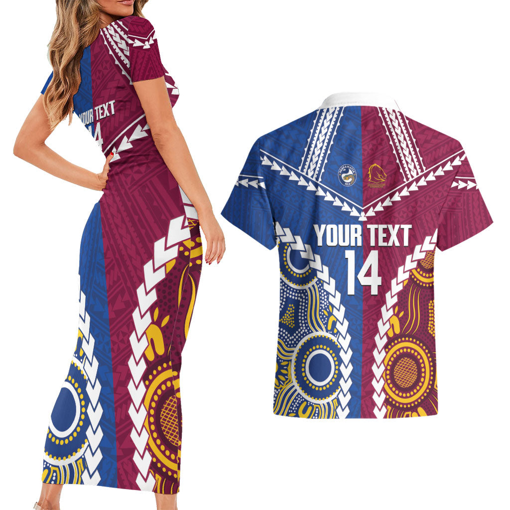 Custom Rugby Broncos and Eels Couples Matching Short Sleeve Bodycon Dress and Hawaiian Shirt 2026 Together Aboriginal Polynesian Pattern