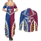 Custom Rugby Broncos and Eels Couples Matching Summer Maxi Dress and Long Sleeve Button Shirt 2026 Together Aboriginal Polynesian Pattern
