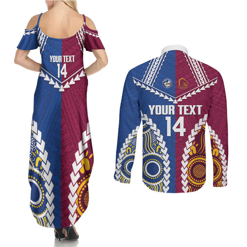Custom Rugby Broncos and Eels Couples Matching Summer Maxi Dress and Long Sleeve Button Shirt 2026 Together Aboriginal Polynesian Pattern