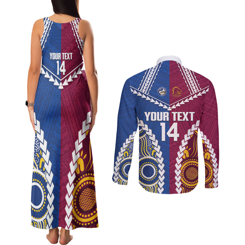 Custom Rugby Broncos and Eels Couples Matching Tank Maxi Dress and Long Sleeve Button Shirt 2026 Together Aboriginal Polynesian Pattern